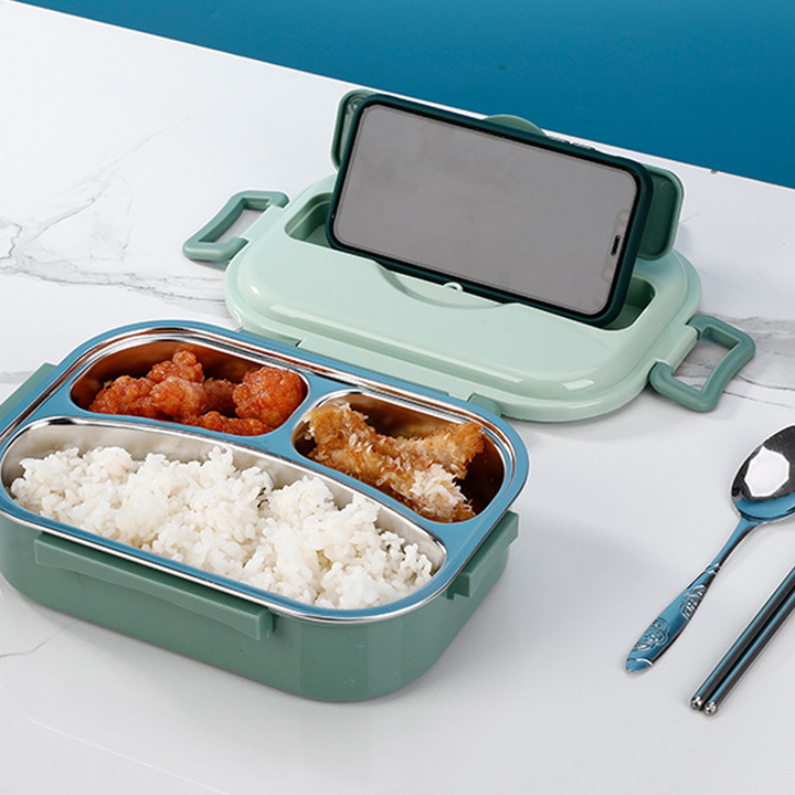 Unisex stainless steel thermal lunch box, perfect for kids' school lunch or adult office meals.
