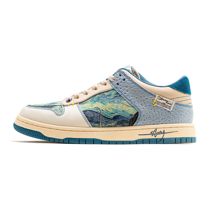 Unisex Starry Night artistic sneakers with vibrant Van Gogh inspired print & comfort sole for everyday style.