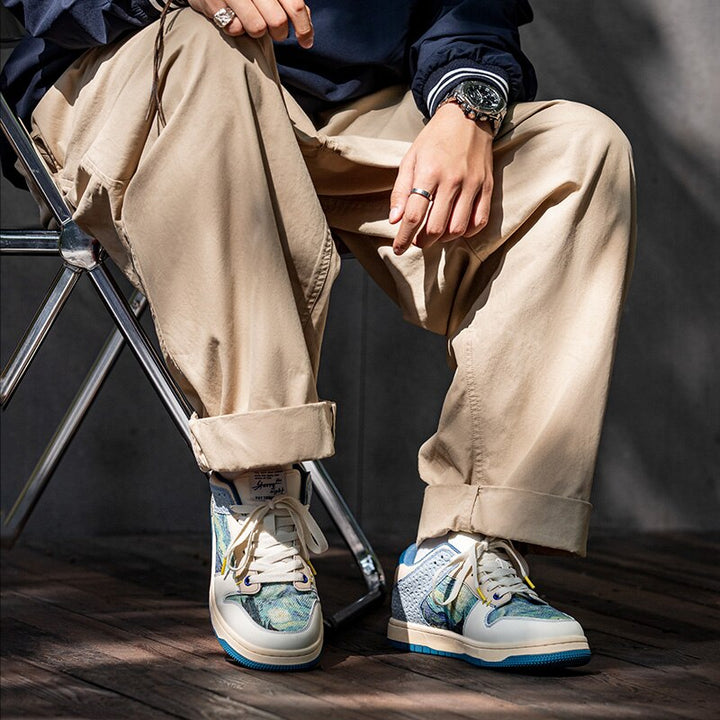 Comfortable Starry Night unisex sneakers with a soft sole, vibrant art print, perfect for walking & casual wear.