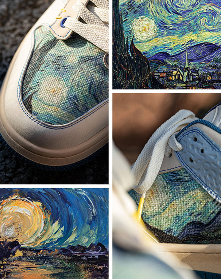 Unisex Starry Night sneakers. Vibrant artistic design & comfort sole make these art-inspired shoes perfect for all.