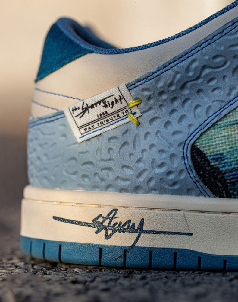 Vibrant Starry Night artistic sneakers. Unisex design with a striking Van Gogh print & comfortable sole for fashion.