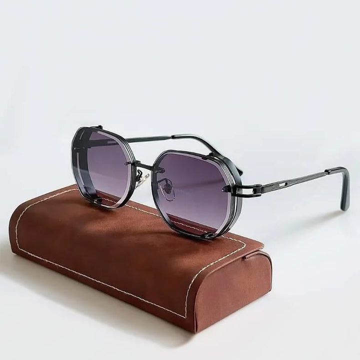 Retro Steampunk round polarized sunglasses for men & women, unique vintage fashion eyewear.