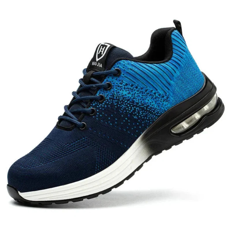 Protective steel toe safety sneakers, unisex design, excellent comfort & puncture resistance for work.
