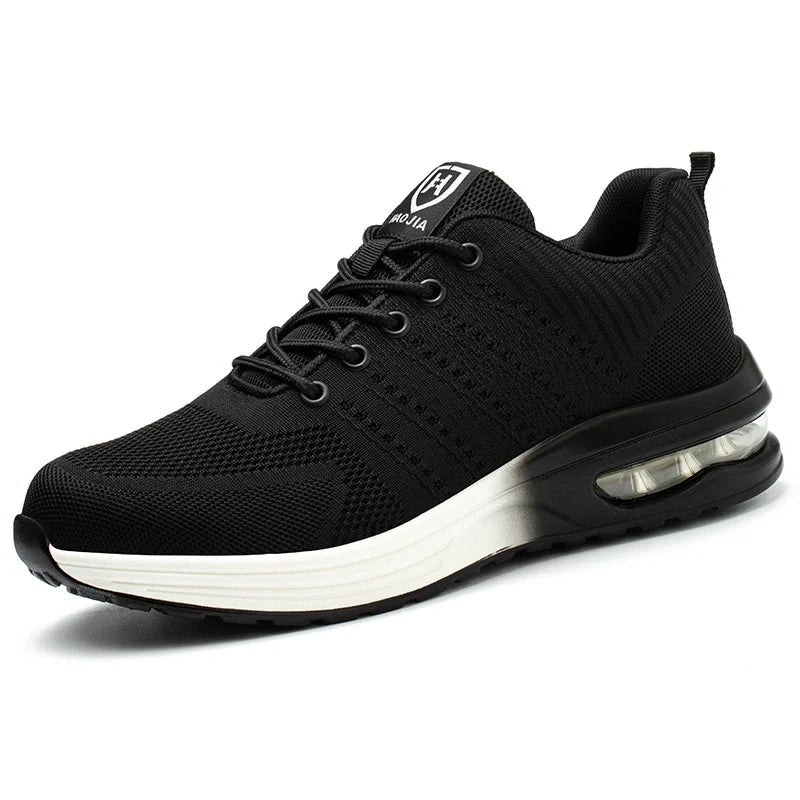 Comfortable unisex steel toe safety sneakers. Lightweight, slip-resistant, with air cushion for job site.