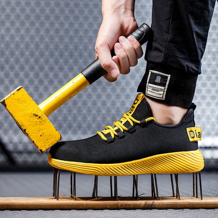Unisex steel toe work shoes, durable and impact-resistant safety footwear for industrial and construction jobs.