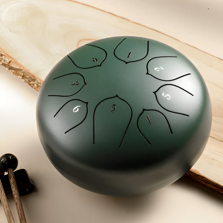 Easy-to-learn steel tongue drum, a soothing musical instrument for meditation, relaxation & sound healing.