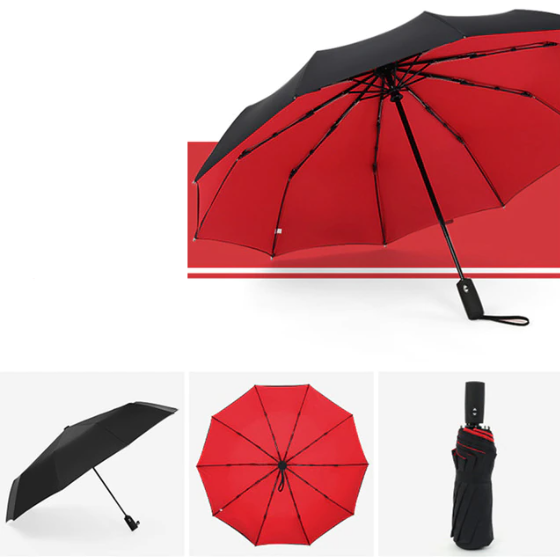 AeroShield compact umbrella, demonstrating its strength against wind, durable rain protection accessory
