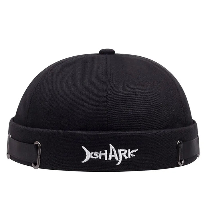 Stylish unisex beanie hat for streetwear, with unique shark embroidery. Perfect urban fashion accessory.