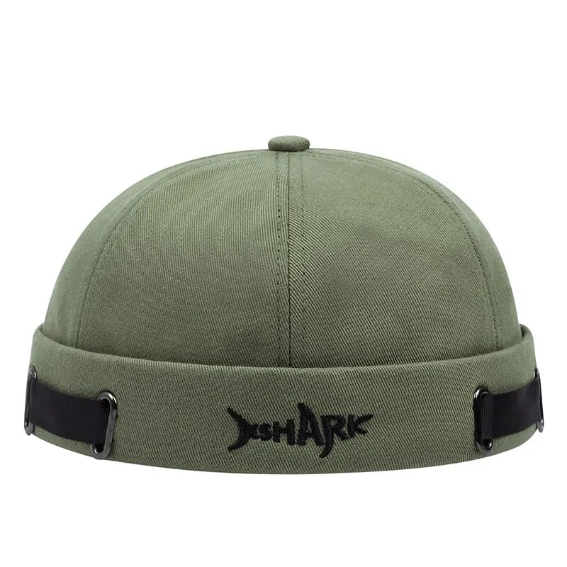 Detailed embroidery of a shark on a stylish unisex streetwear beanie. A must-have urban fashion hat.