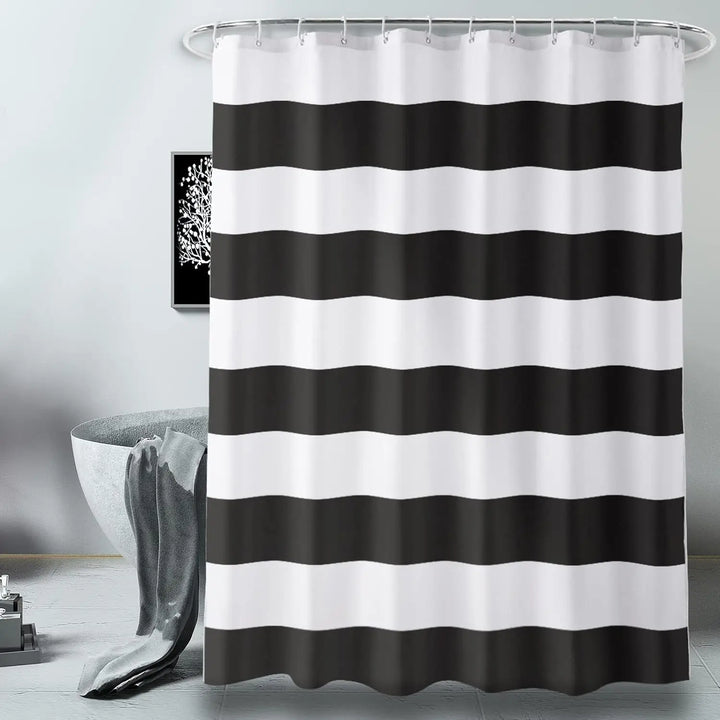 Full view of a unisex WavePanel striped fabric shower curtain, high-quality textile, homedecor