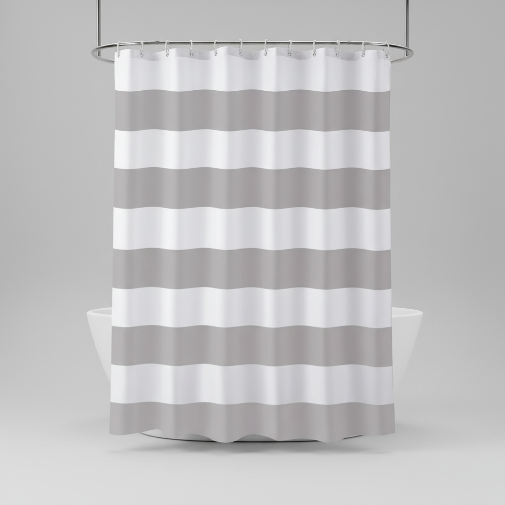 Modern striped fabric shower curtain, WavePanel pattern, perfect for contemporary bathrooms