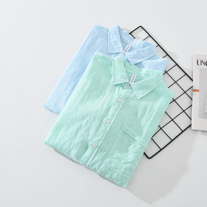 Effortless striped unisex shirt. Lightweight comfort, perfect for casual everyday wear. Textured button-down.