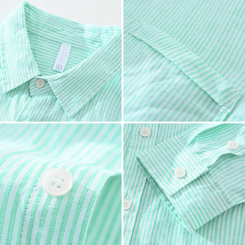 Comfortable unisex striped shirt with textured fabric. Lightweight button-down, ideal for daily casual wear.
