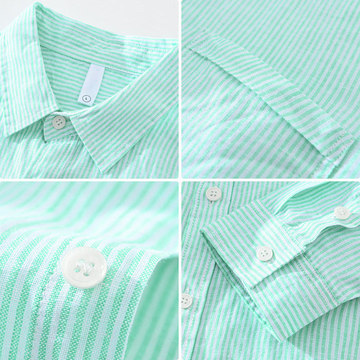 Comfortable unisex striped shirt with textured fabric. Lightweight button-down, ideal for daily casual wear.