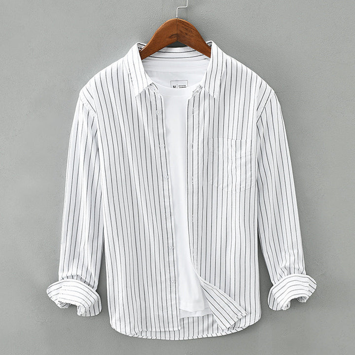 Unisex stylish striped button-down shirt. Perfect for casual summer outfits and warm weather. Available in various colors.