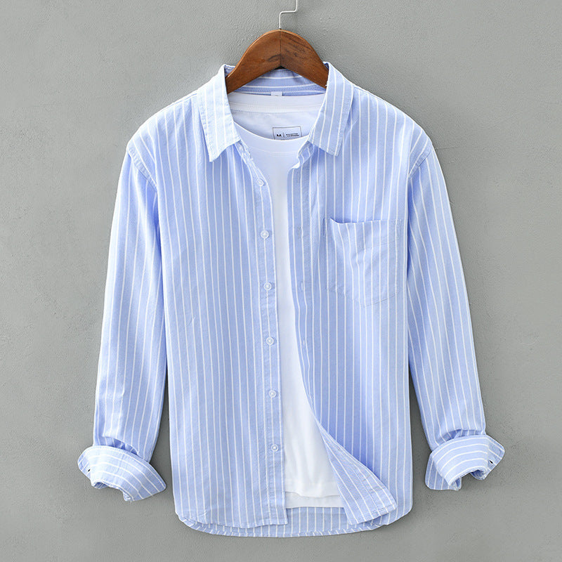 Blue & white stylish striped shirt for men & women. Unisex casual button-down perfect for summer days.
