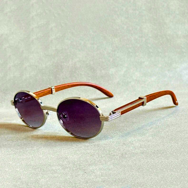 Fashionable Hayden unisex UV400 eyewear with durable steel frame and unique wood temples.