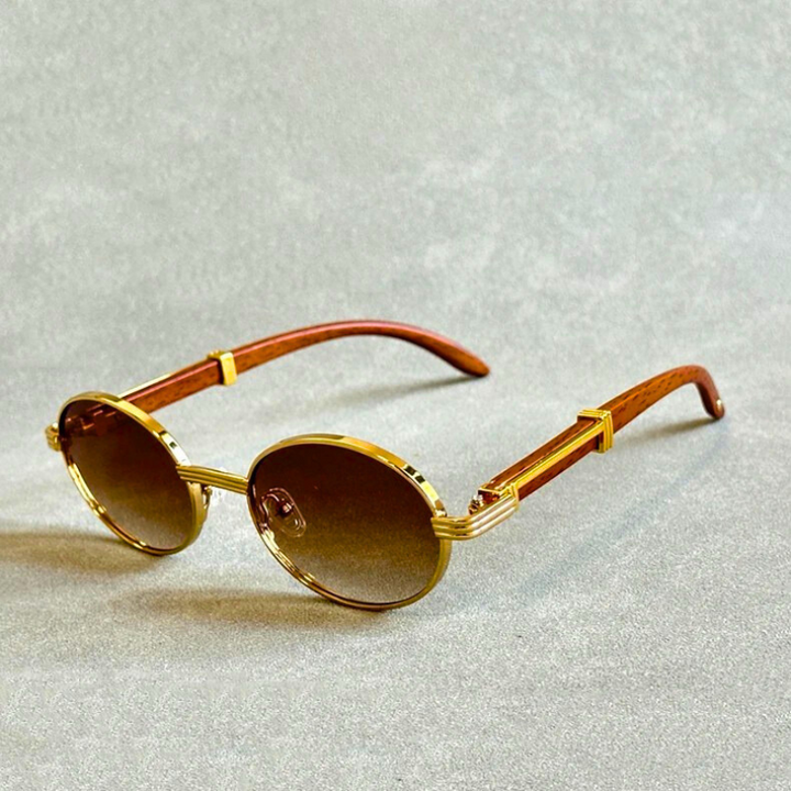 Stylish Hayden unisex sunglasses, UV400 protection, featuring a sleek steel frame and natural wood temples.