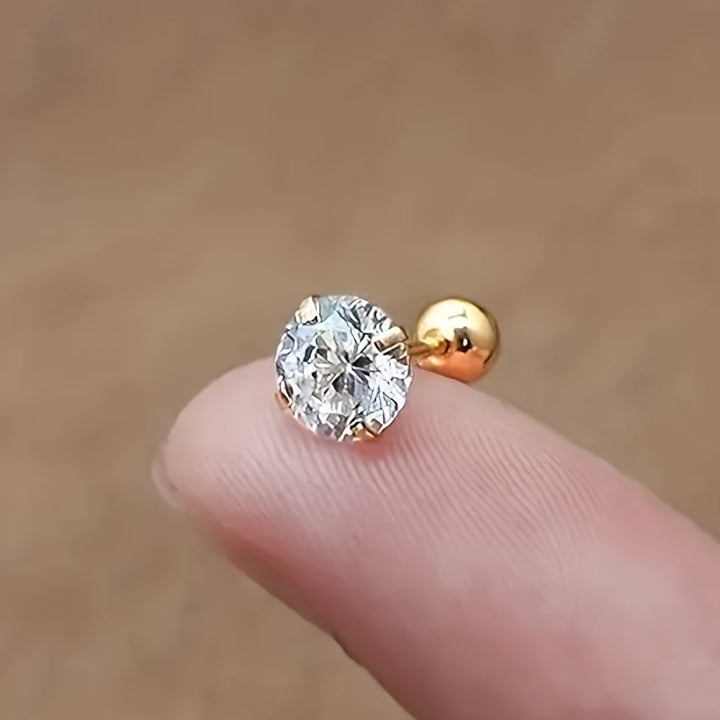 Pair of silver-tone titanium steel stud earrings featuring sparkling round zirconia, a durable and stylish gift.