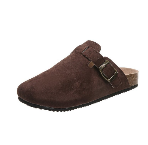 Stylish unisex suede slip-on footwear, featuring an adjustable buckle for a perfect fit.