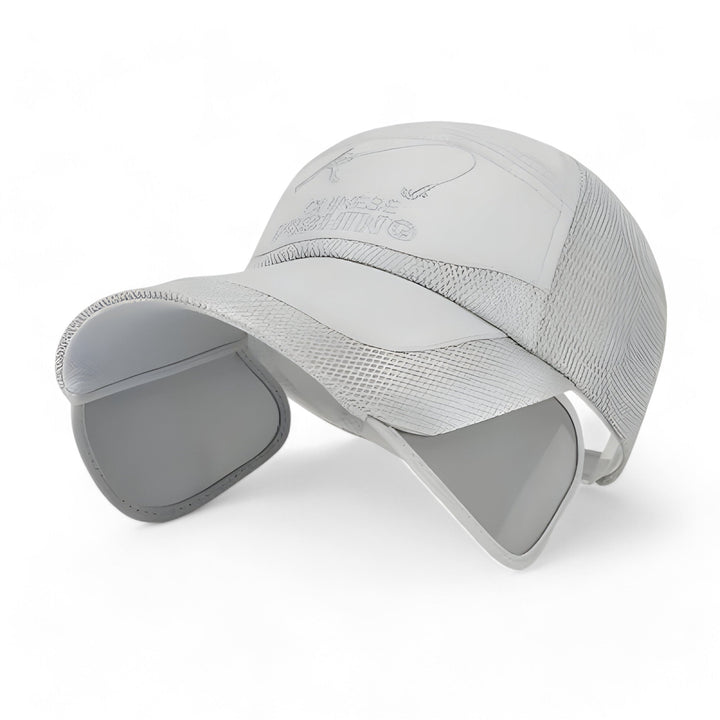 Detail shot of a white SunSport Kim visor cap, featuring breathable mesh and UV protection