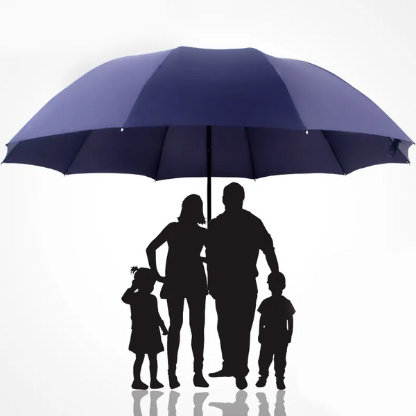 Unisex super large windproof folding umbrella, ideal for family travel. Durable rain & sun protection.