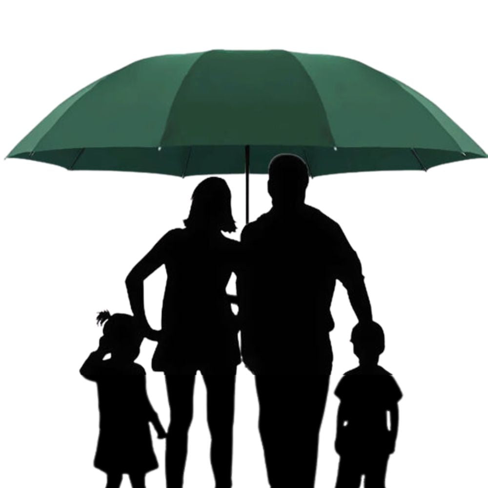 Unisex super large windproof folding umbrella provides ultimate rain & sun protection for family outdoor activities.