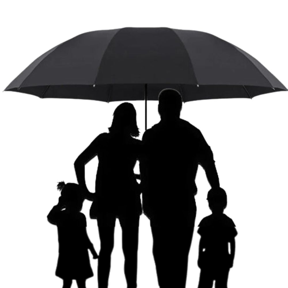 Heavy-duty windproof folding umbrella, super large & unisex. Reliable outdoor weather protection for family use.