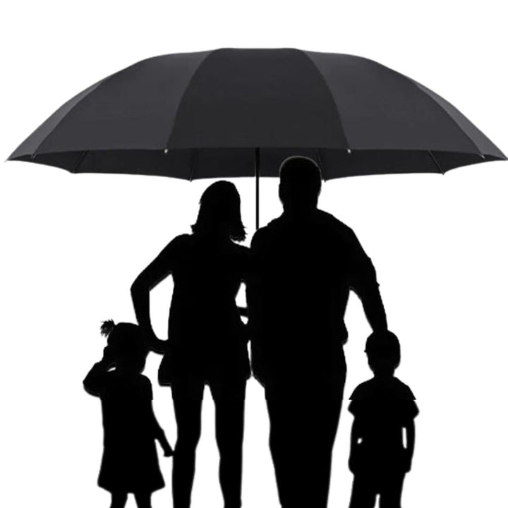 Heavy-duty windproof folding umbrella, super large & unisex. Reliable outdoor weather protection for family use.