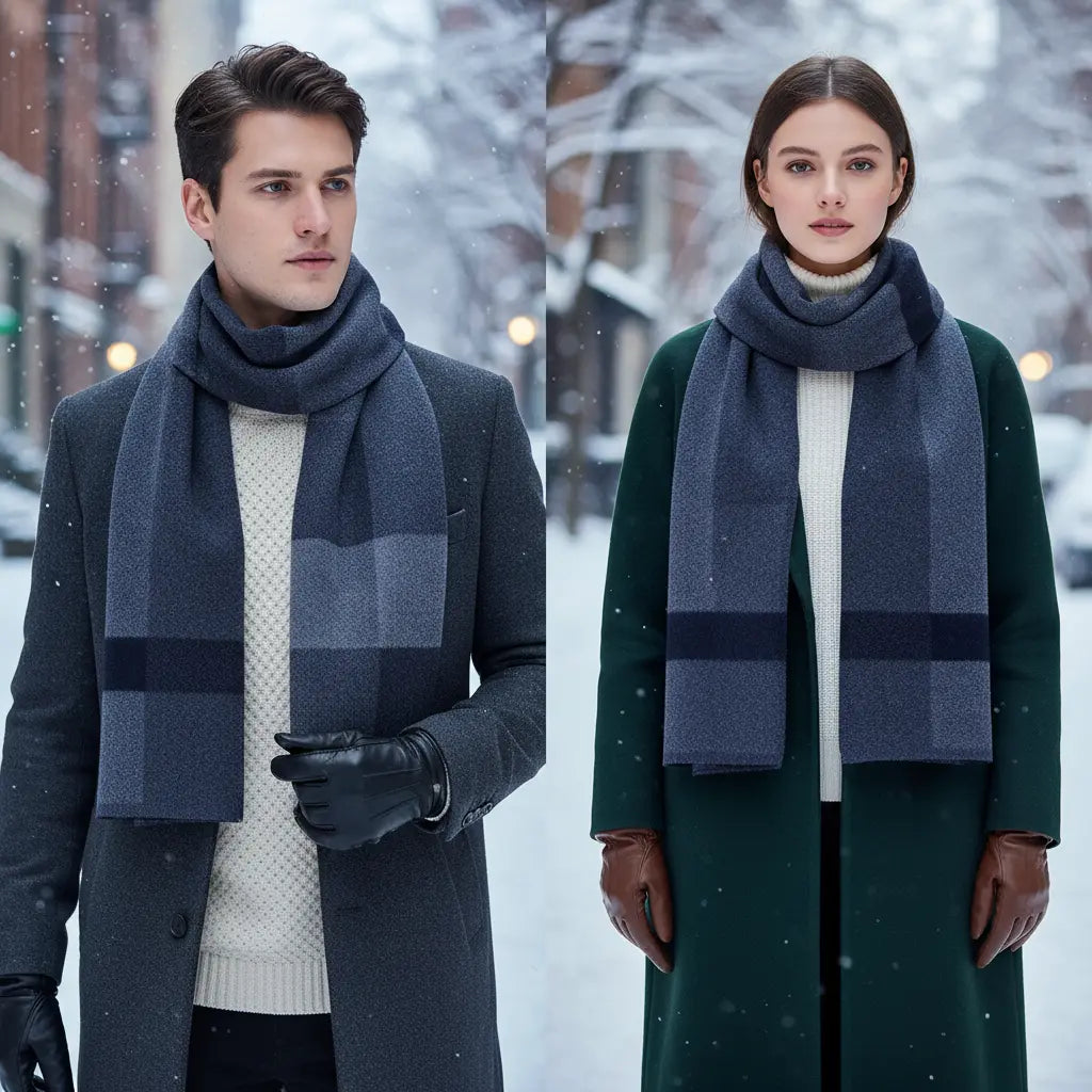 Unisex Superwarmer WoolLuxe wool scarf, large striped pattern, for winter fashion