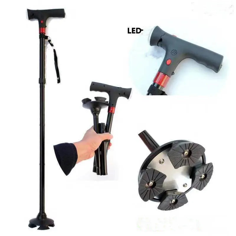 SureStep self-standing folding cane with LED light. Provides stability, mobility support & is travel-friendly.
