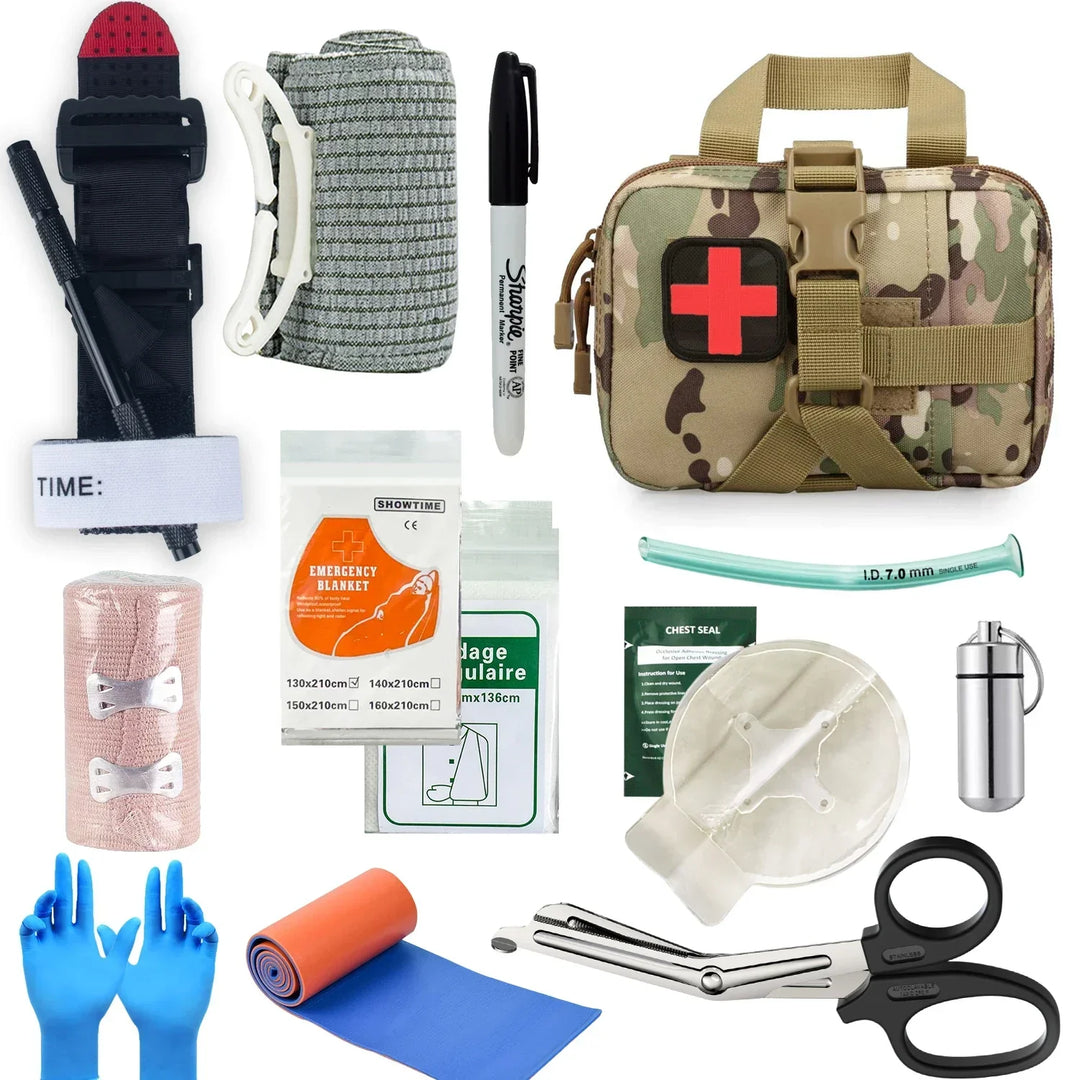 Unisex survival trauma first aid kit, emergency ready. Essential medical supplies for preparedness.