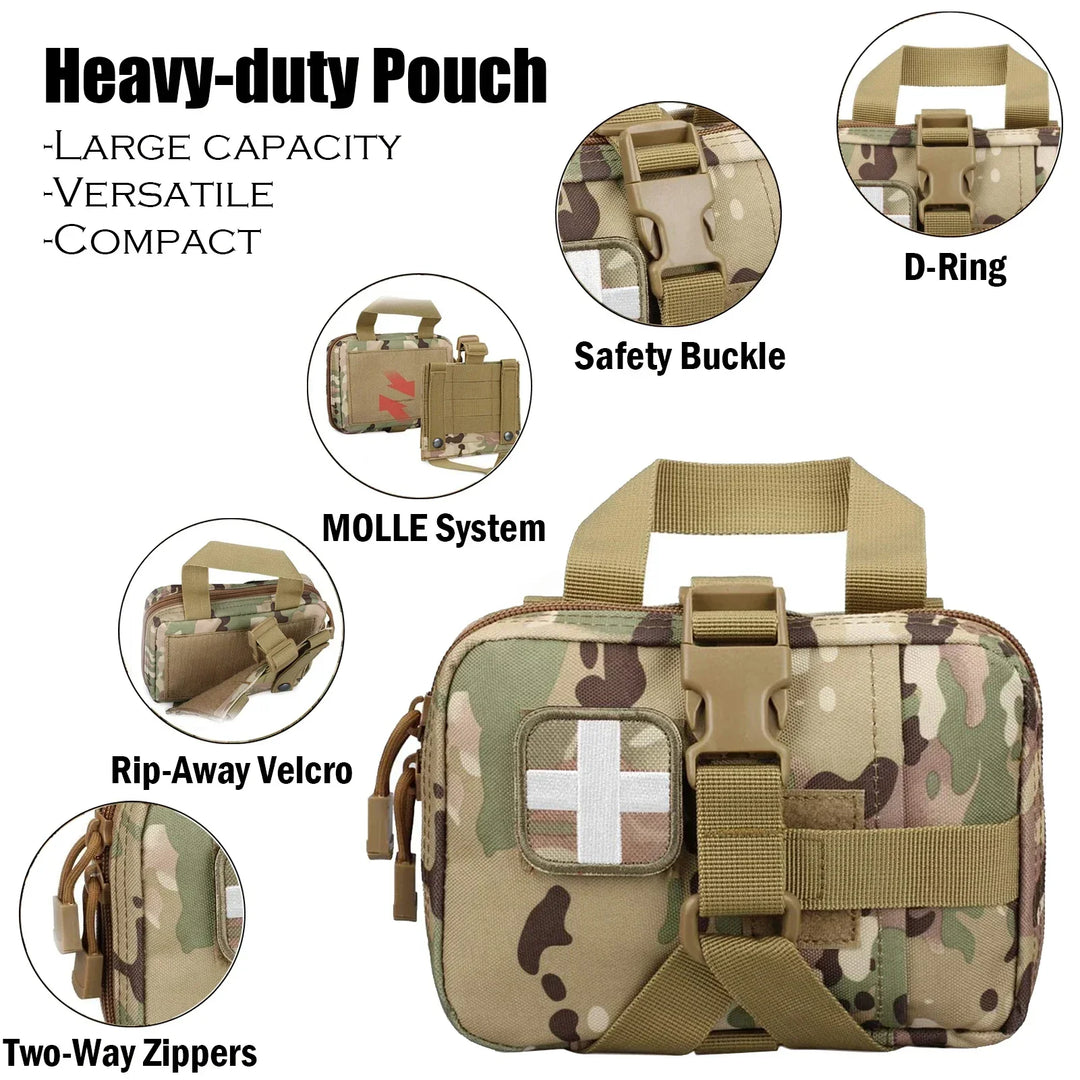 Compact first aid kit for camping, hiking, survival, and outdoor emergencies. Essential medical gear.