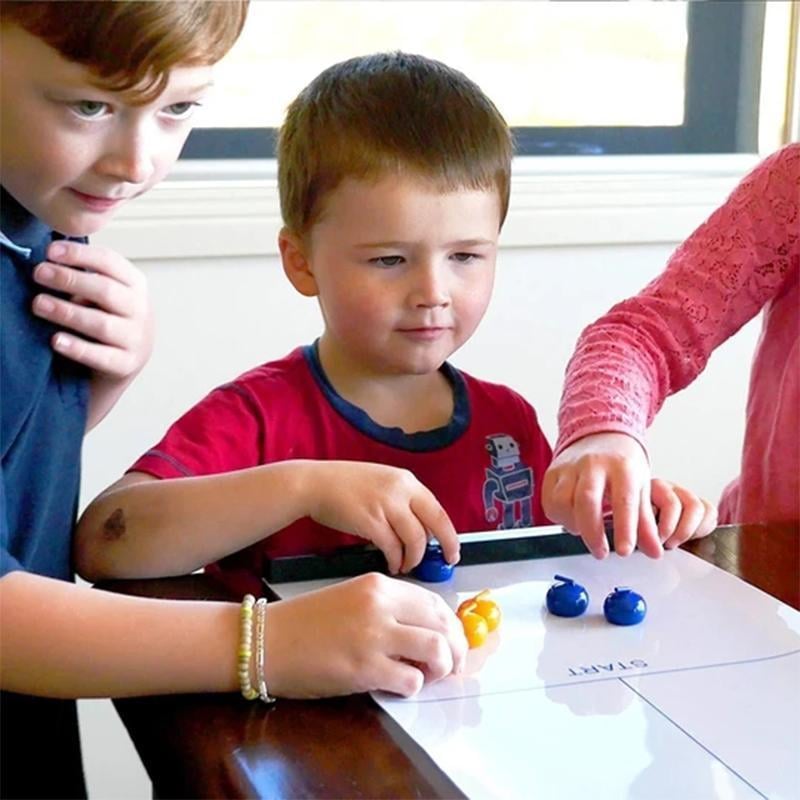 Unisex Tabletop Curling Game set, perfect for indoor family fun, featuring a roll-out mat & sliding stones.