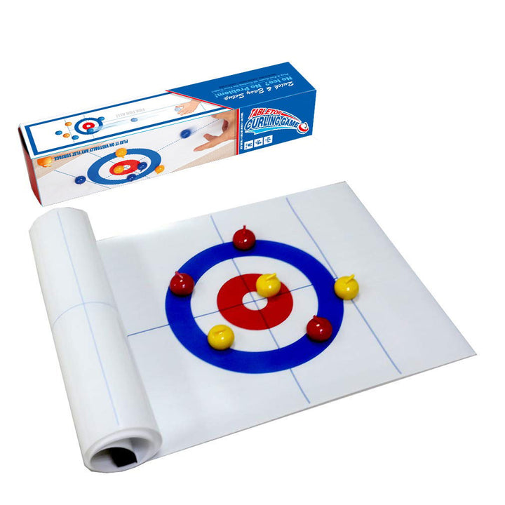 Tabletop Curling Game box, ideal gift for family, friends, or game enthusiasts seeking indoor entertainment.
