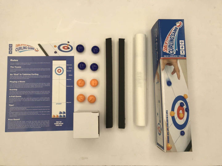Tabletop Curling Game in action, a miniature version of the winter sport, great for indoor fun & parties.