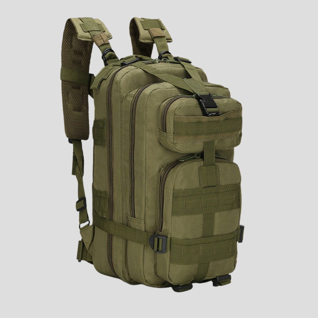 Unisex tactical backpack with MOLLE webbing, ideal outdoor gear for hiking, camping, and everyday carry.