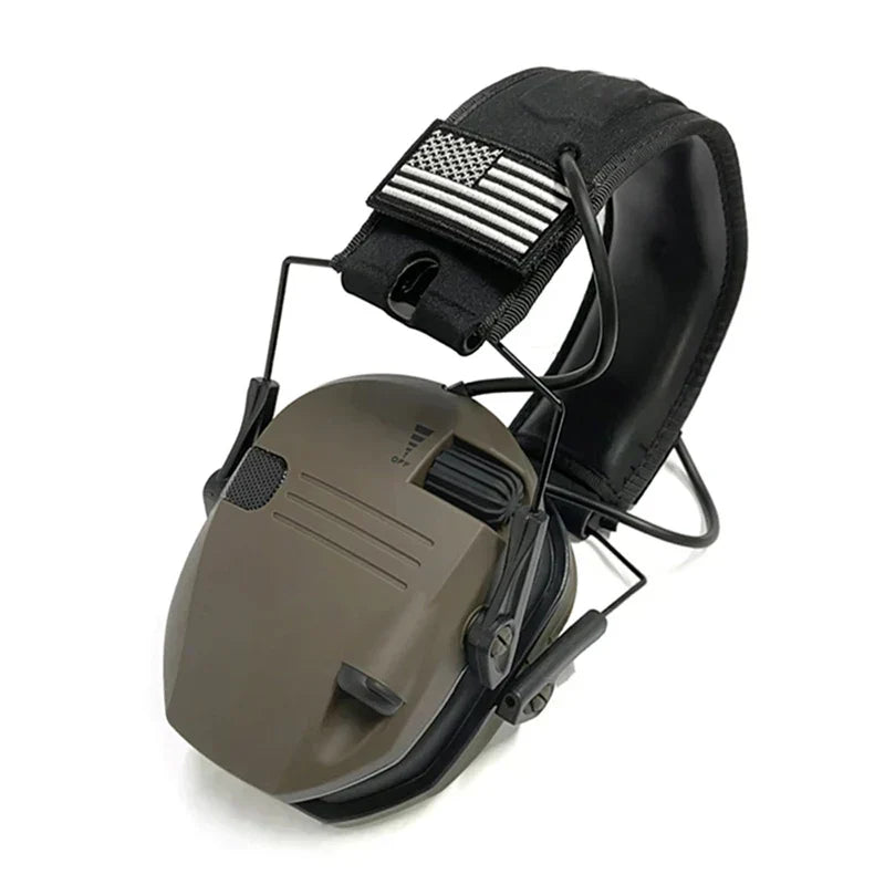 Portable tactical hearing protection ear muffs, safety gear for outdoor enthusiasts & shooters.