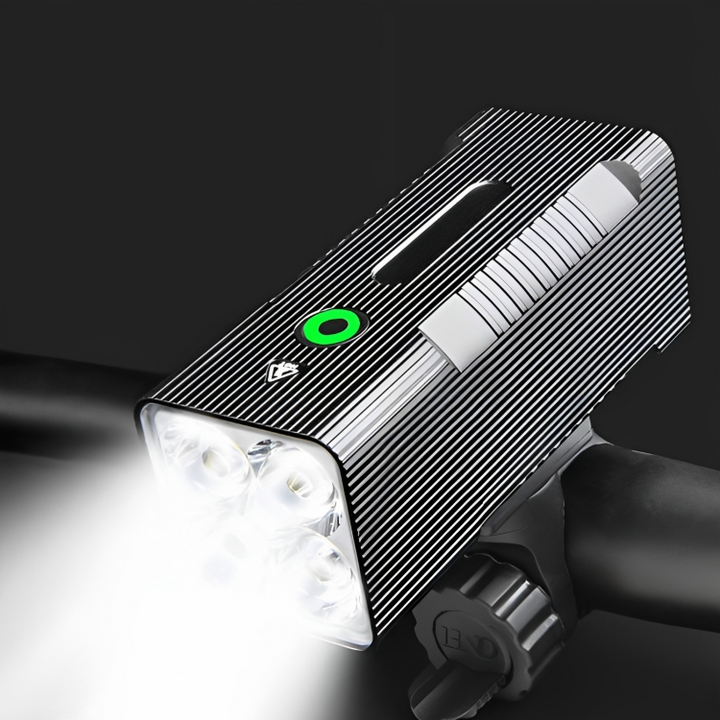 Bright LED bike headlight, versatile outdoor gear for safe night cycling. Rechargeable, durable, tactical design.