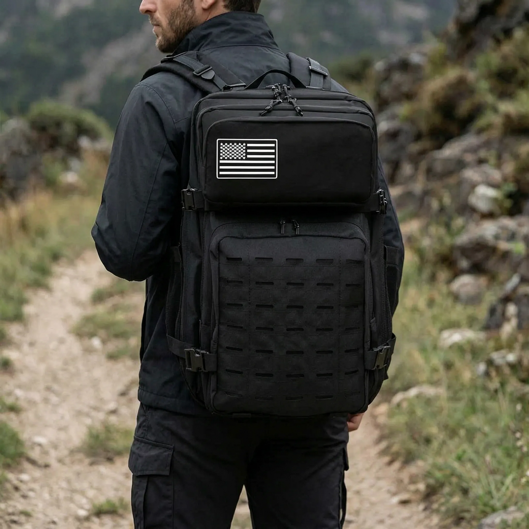 Unisex Tactical MOLLE Backpack, durable high-capacity travel pack for hiking & outdoor adventure.