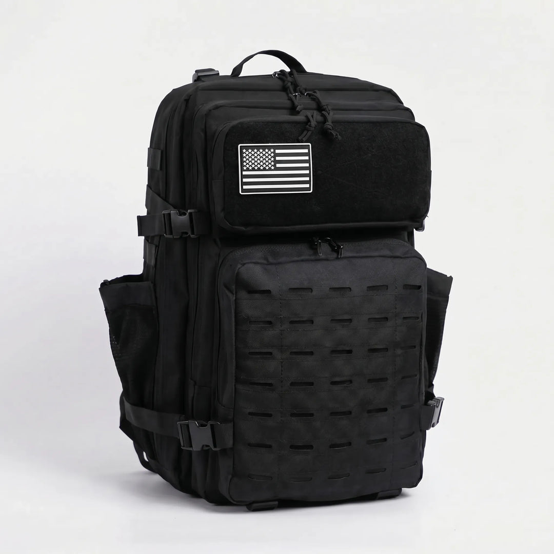 High-capacity tactical MOLLE backpack, ideal for camping gear, outdoor adventure & travel.