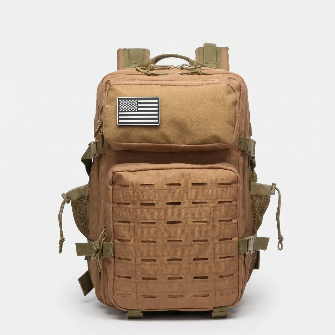 Utility tactical backpack, high-capacity MOLLE design for organized storage of camping & travel gear.