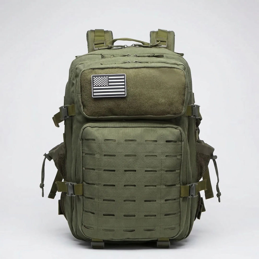 Unisex tactical MOLLE backpack, durable everyday carry pack for outdoor adventures & travel.