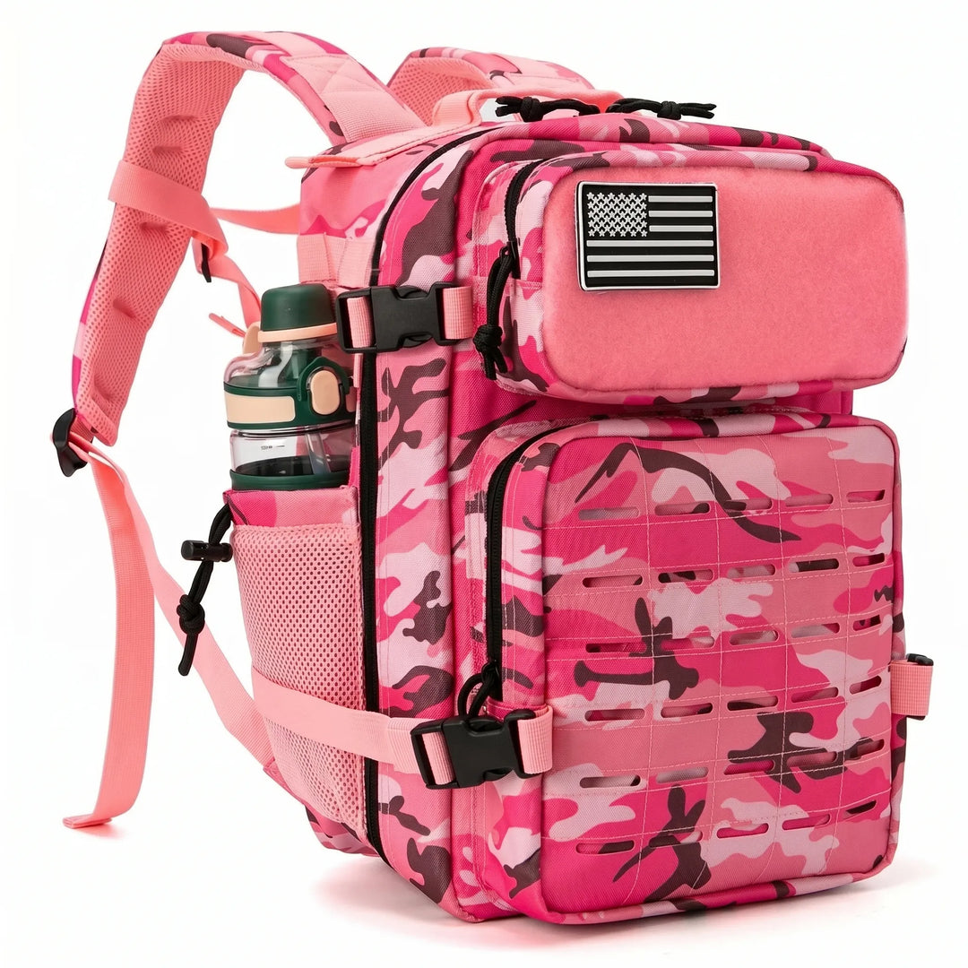 Durable MOLLE tactical daypack, perfect for hiking, camping, and outdoor adventures with ample storage.