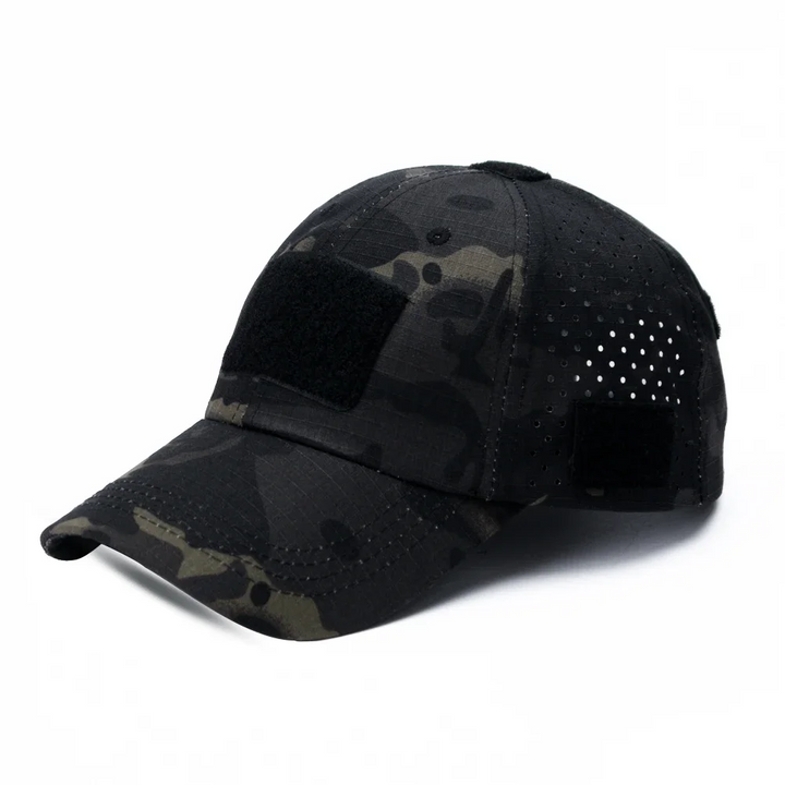 Stay protected with this durable ripstop tactical sporting cap featuring a convenient sunglasses slot for hiking.