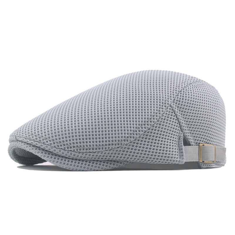 Texture shot of the breathable polyester fabric of the unisex summer flat cap, ideal for outdoor.
