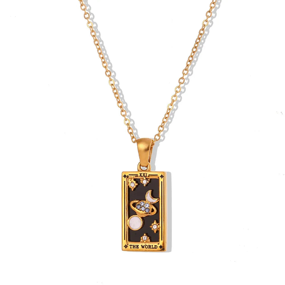 Intricate Tarot card pendant, a versatile unisex spiritual & mystical jewelry piece. Celestial.