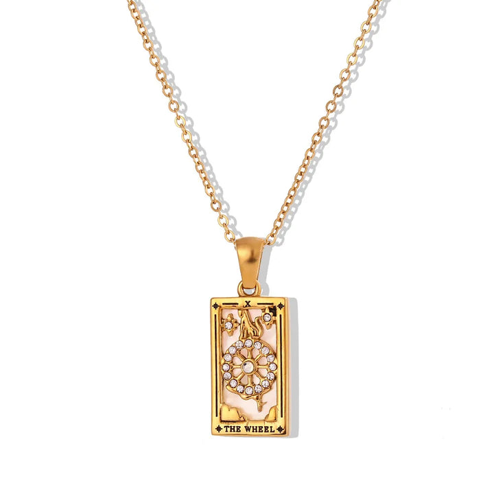 Symbolic Tarot card pendant necklace, mystical card jewelry for spiritual connection. Hypoallergenic.