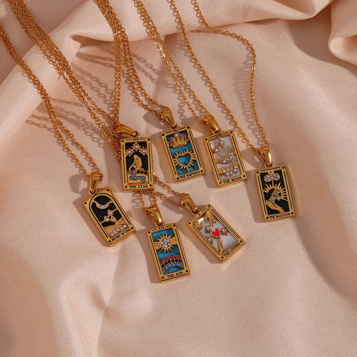 Unisex spiritual Tarot card necklace, perfect for daily wear or as a meaningful mystical gift.
