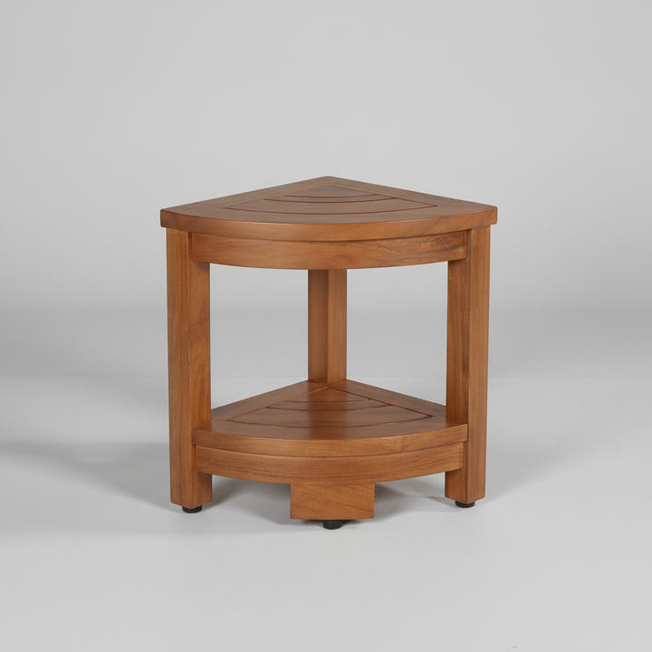 Stylish TeakCornero bathroom bench seat, genuine teak wood, compact corner design, non-slip shower stool